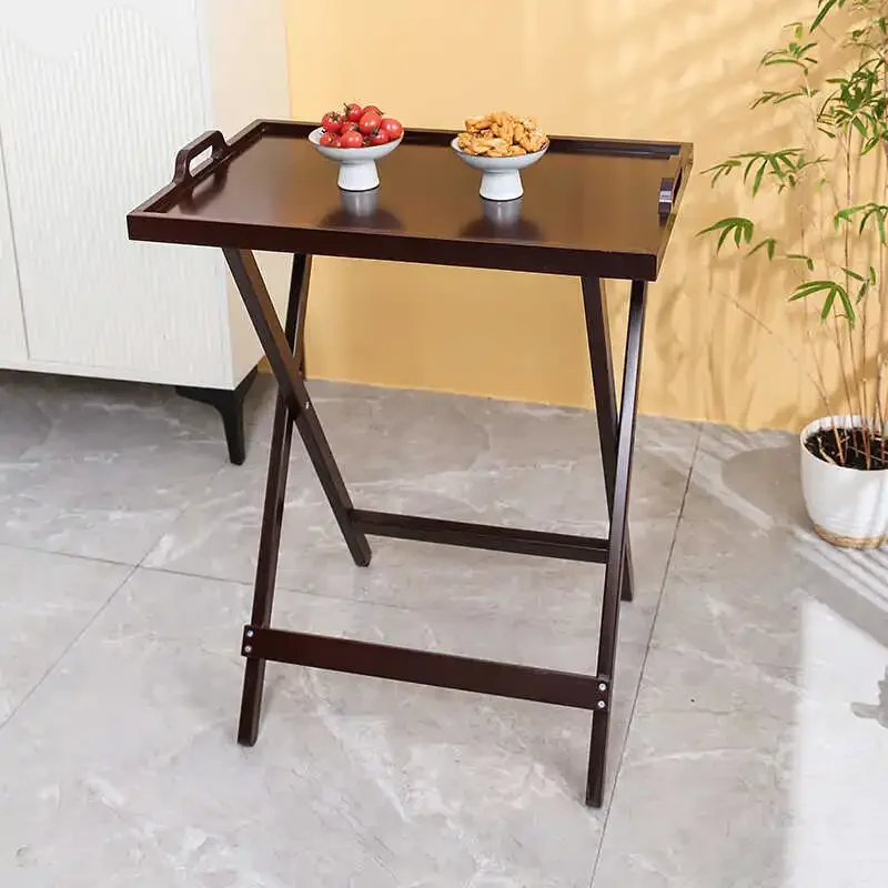 Modern Foldable Tray Table Durable Sofa Side Table for Living Room Wooden Tray Coffee Table with High Load-Bearing Adjustable