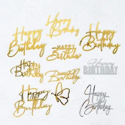 Golden Acrylic Happy Birthday Cake Toppers Adult Kids Birthday Cake Decoration Baby Shower DIY Dessert Cake Insert Multi Styles