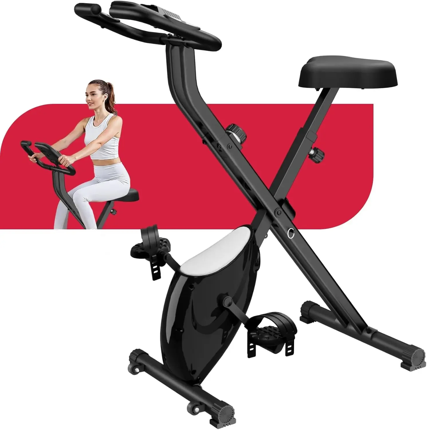 3 in 1 Foldable Fitness Bike 16 Level Indoor Stationary Bike with Pulse Sensor and LCD Monitor Magnetic X-Bike