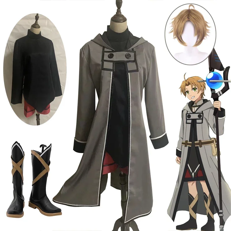 Mushoku Tensei: Jobless Recarnation Rudeus Greyrat Cosplay Costume Rudeus Greyrat Cloth Wig Shoes Halloween Carnival Party