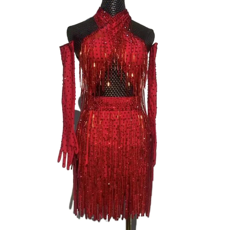 Latin Dance Dress High-end Custom Cross Neck Catkin Design Cha Tango Female Adult Stage Professional Clothing