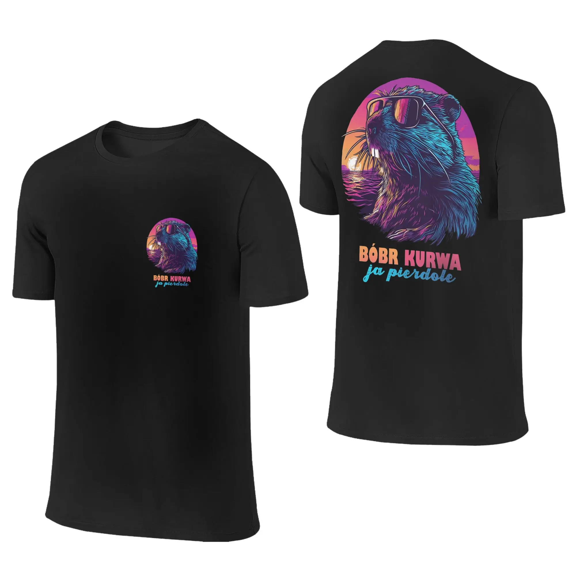 

Synthwave Polish Beaver Meme Ja pierdol T Shirt Hipster T-Shirts Y2K Basic Tshirt Summer Pure Cotton O-Neck Plus Size Tees