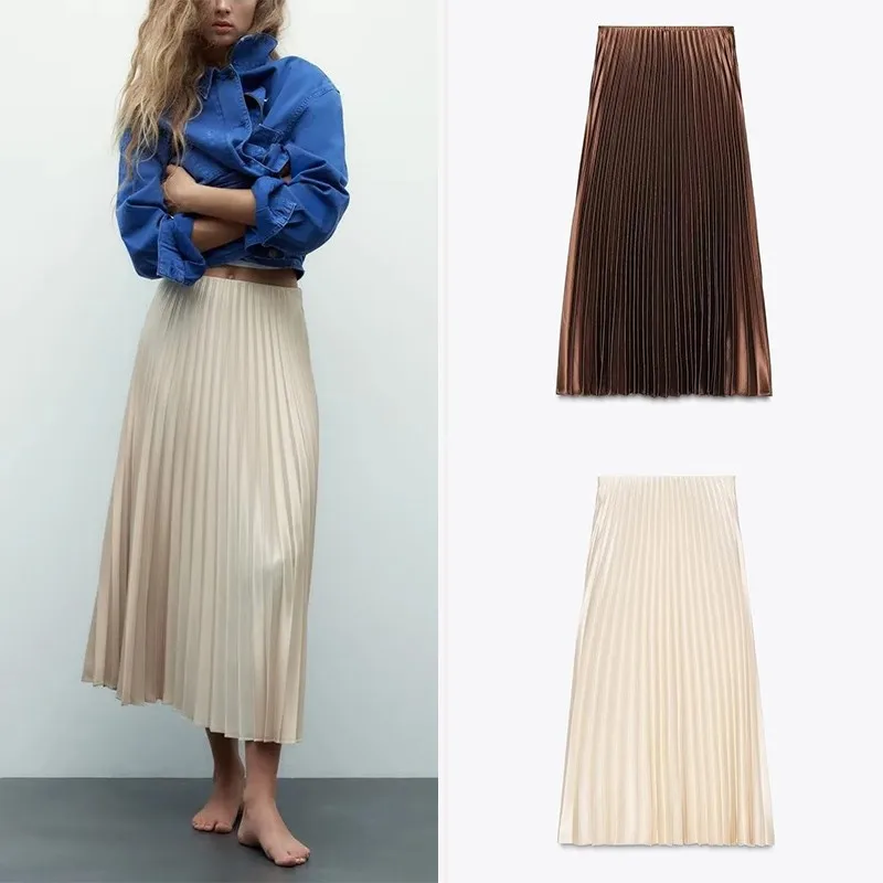 Ele Silk Satin Midi Skirt Women's Faion Spring 2025 Polyester Fiber Gauze Texture Z Brand New Sle 306740