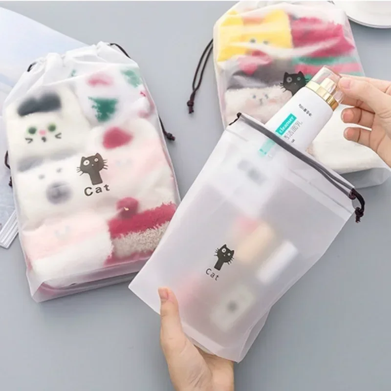 3pcs/set Matte Plastic Bag Drawstring Storage Bag for Clothes/Shoes Portable Travel Storage Pouch Transparent Packaging Bag