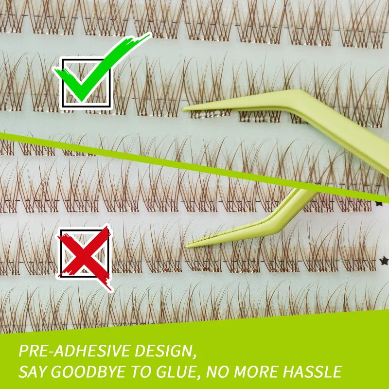 JIZI-LASH Brown Self Adhesive False Eyelashes Natural Manga Lash Clusters 120pcs DIY Individual Eyelashes Extension Tools