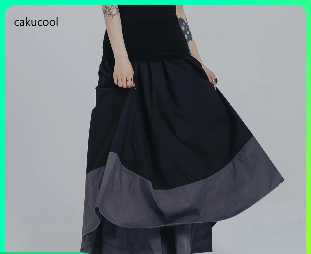 

Cakucool Spring Autumn New Dark Gothic Skirt Women Vintage Layered Color Patch Loose Casual Skirt Long A-line Skirts