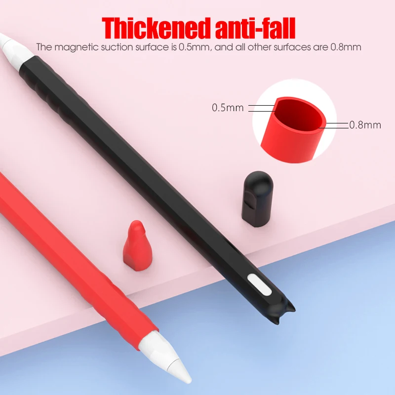 แมวน่ารักซิลิโคนป้องกันสําหรับ Apple ดินสอ 2nd Gen การจับคู่สีกรณี Stylus Anti-Fall ลื่นสําหรับ iPad ดินสอ 2 กรณี