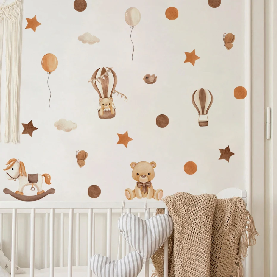 Boho Aniamls Stars Balloon Wall Stickers for Children Room Baby Kids Room Nursery Room Wall Decals Home Decoration Wall Decals