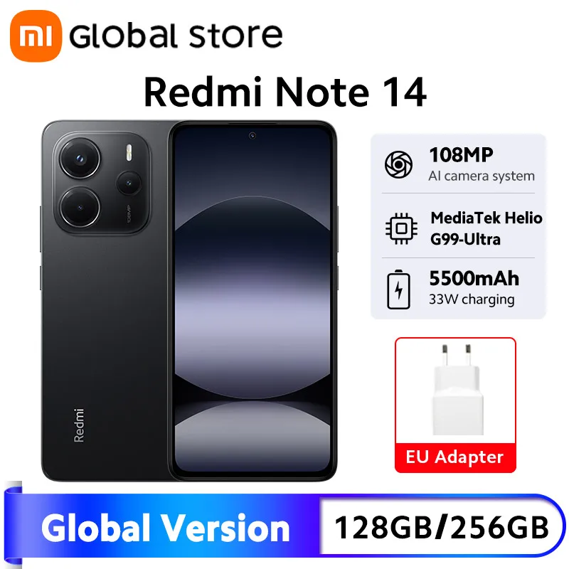 Global Version Xiaomi Redmi Note 14 Smartphone 128GB / 256GB ROM MediaTek Helio G99-Ultra 108MP Camera 6.67