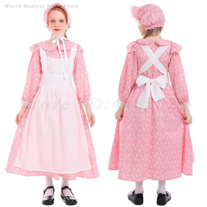 

Костюм пионера на Хэллоуин для девочек, детское платье горничной, детские платья с цветочным принтом и пасторальным принтом, нарядная одежда для выступлений на сцене