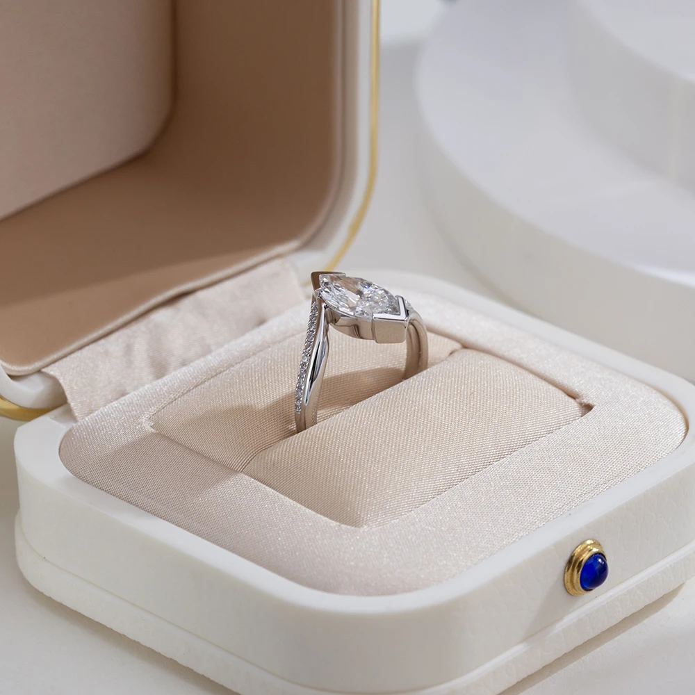 18K Real Gold Ring 1.5CT Marquise Shape Lab Grown Diamond With IGI Certificate Rings For Woman Girls In Stock MSR-1942