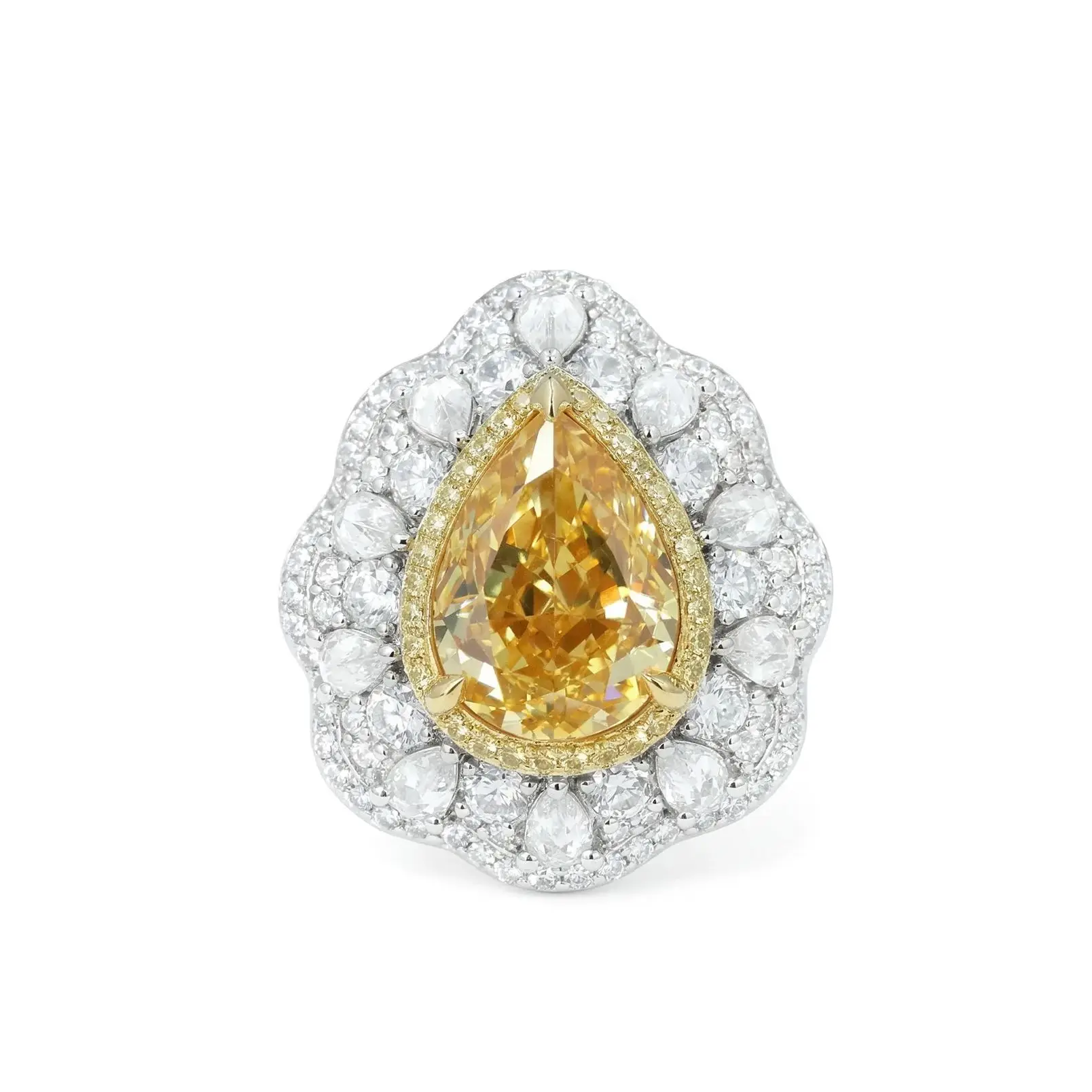 

Изысканное кольцо с искусственной грушей 10*14 мм, желтым бриллиантом и ореолом, в форме цветка, роскошное женское коктейльное/обручальное кольцо, эффектное ювелирное украшение, подарок