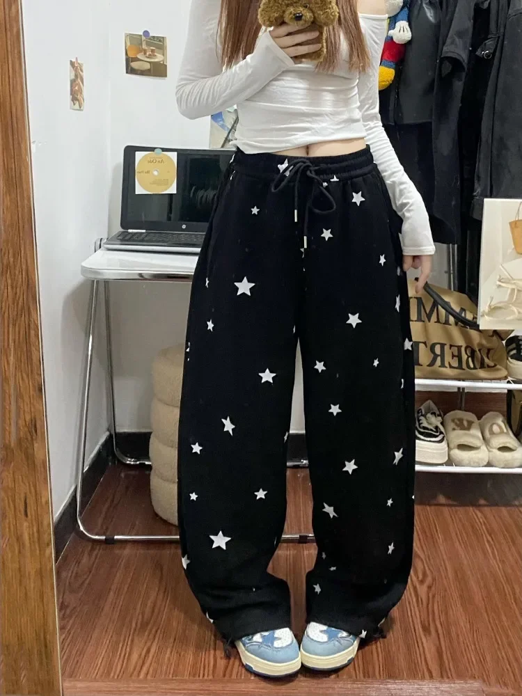 

Deeptown Y2k Harajuku Streetwear High Waist Wide Leg Pants Women American Retro Star Print Hip Hop Loose Sweatpants Autumn 2024