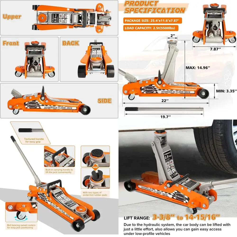 

Компактный гидравлический напольный домкрат низкопрофильного типа на 2,5 тонны с односторонним поршневым насосом, подъем от 3-3/8 до 14-15/16 дюймов