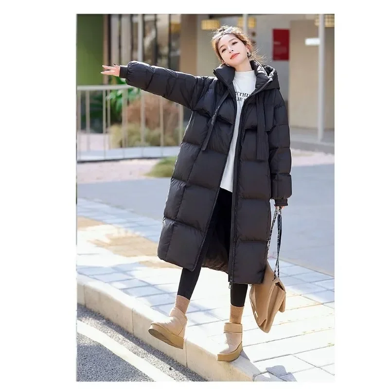 Korean Version of Long Down Padded Coat Women 2024 New Hooded Padded Coat Loose Casual Winter Thickened Bread Suit Jacket Women