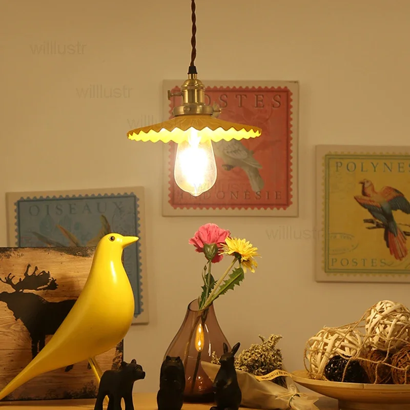 Handmade Pleated China Pendant Lamp Ceramic Shade Pleat Ceiling Chandelier Dinning Room Bedside Suspension Hanging