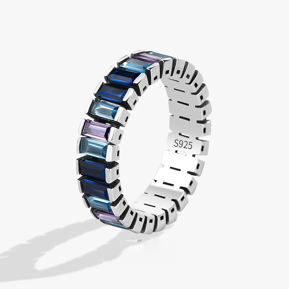 BFCLUB-Anillo de piedra azul colorido para mujer, sortija abierta ajustable para dedo, Color plateado, diseño único, regalo de cumpleaños para fiesta