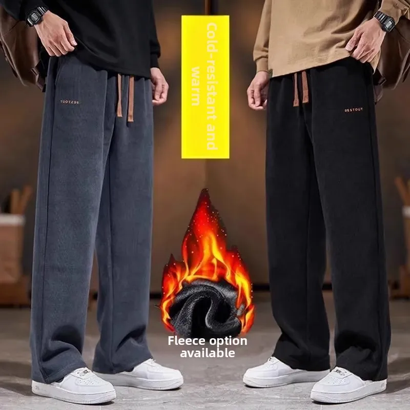 

Men's Corduroy Fce Lined Casual Pants Autumn Winter Warm Sport Loose Wear Resistant Dirt Proof Long Trousers for Working