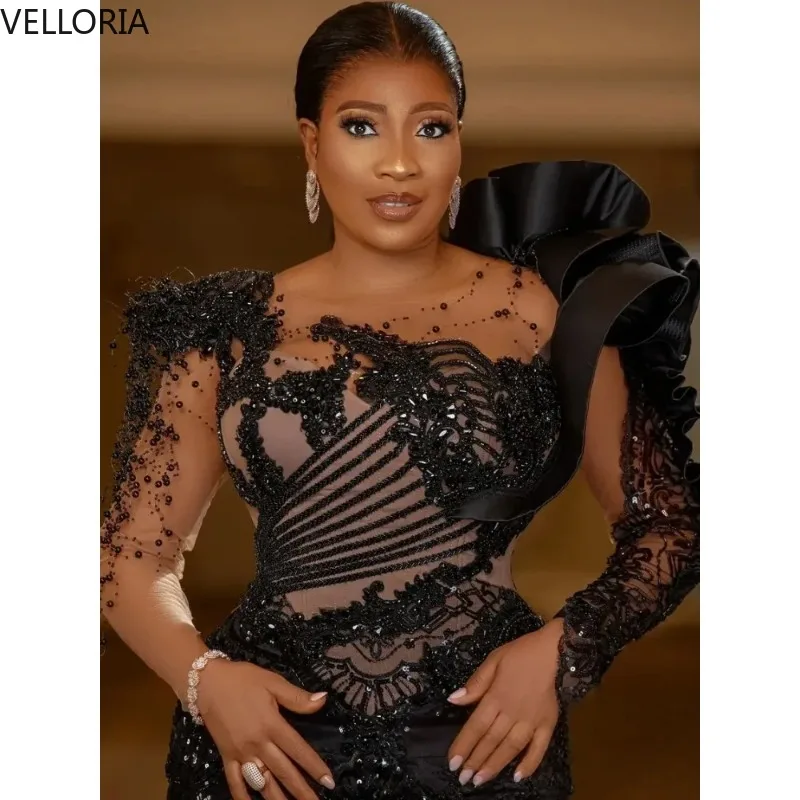 Czarna Sukienka Wieczorowa Syrenka z Cekinami, Jedno Ramię, Elegancka Suknia Balowa z Brokatem, Nowość 2025, Suknie Balowe Vestidos De Fiesta na Zamówienie