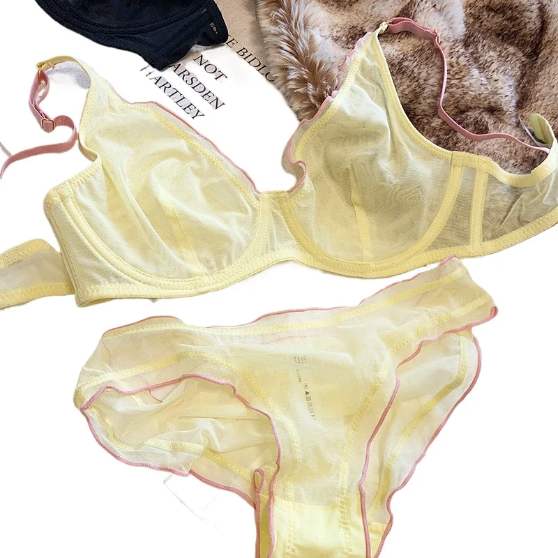 

Sophisticated French Minimiser Bra Underwire Support Triangle Cups Non Padded Mesh Lingerie Set For Large Bust KUCLUTPanty Set