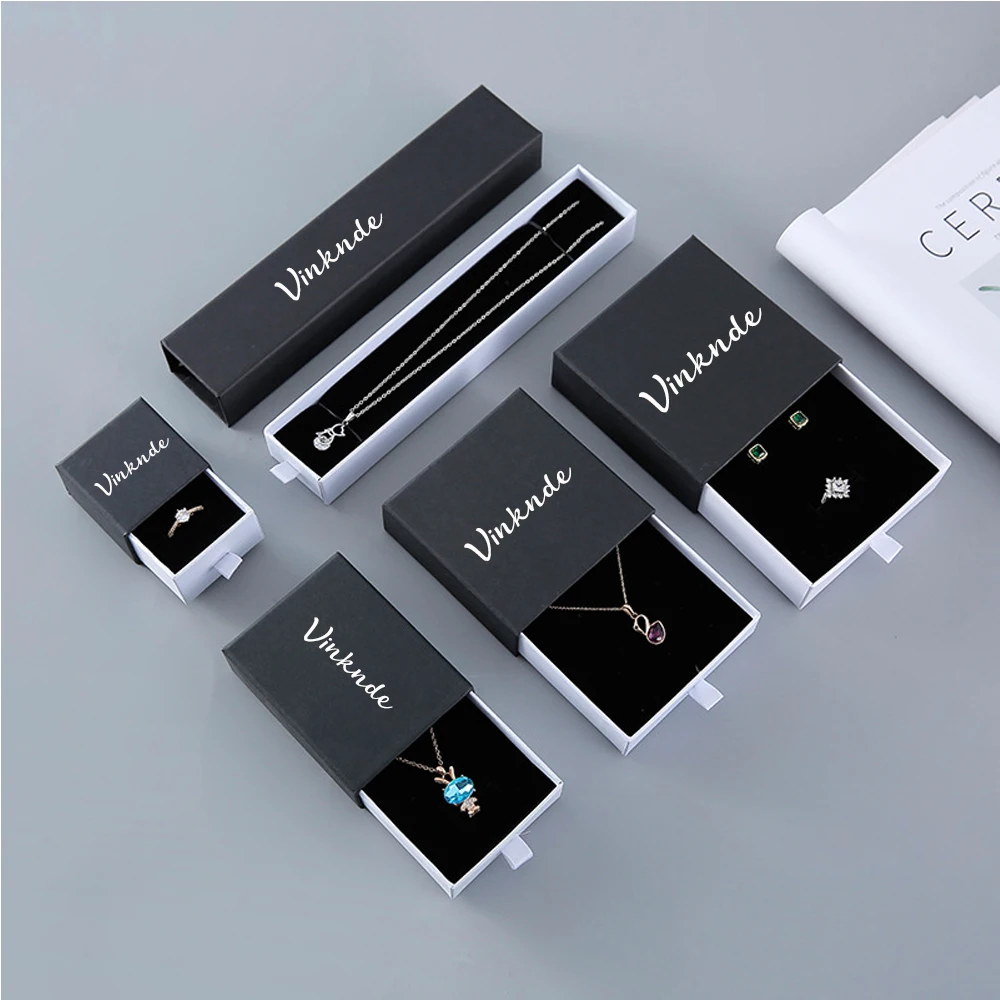 24pcs/lot Wholesale Custom Luxury Cardboard Paper Boxes Packaging Jewelry Necklace Earrings with Black Sponges Sliding Drawer