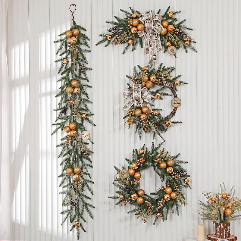 Christmas decorations Christmas tree wreaths rattan horns quicksand gold wall hanging door hanging hotel shopping mall scene lay