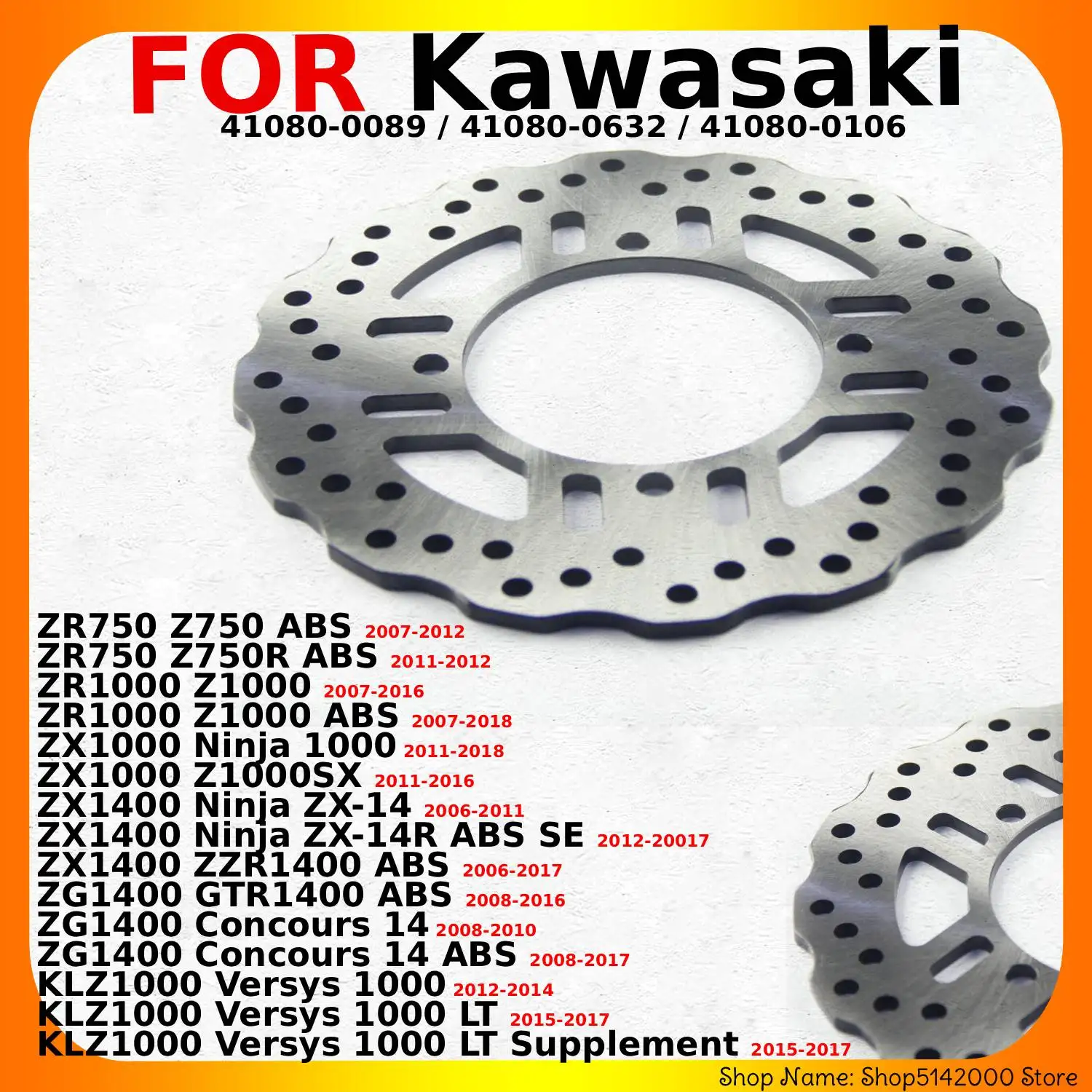 Disques de frein arrière pour moto, pour Kawasaki KLZ1000 ZR750 ZR1000 ZX1000 ZX1400 ZG1400 Ninja Versys Concours ABS SE