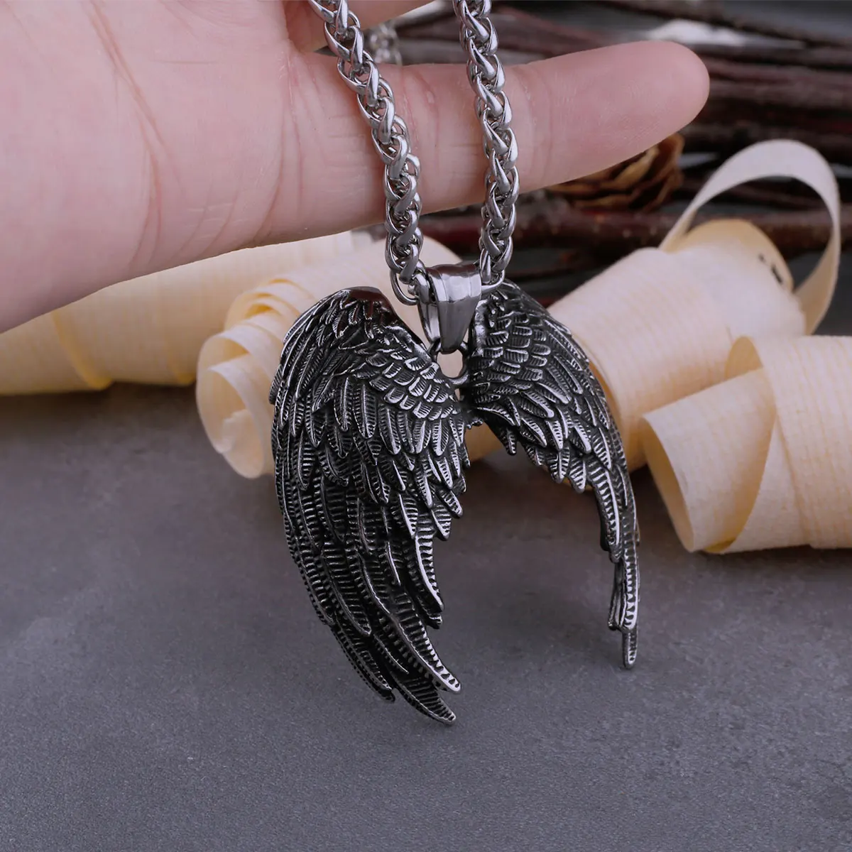 Stainless Steel Classic Angel Wings Necklace Men\'s Fashion Animal Boutique Handmade Hip Hop Pendant Jewelry Gift DropShipping