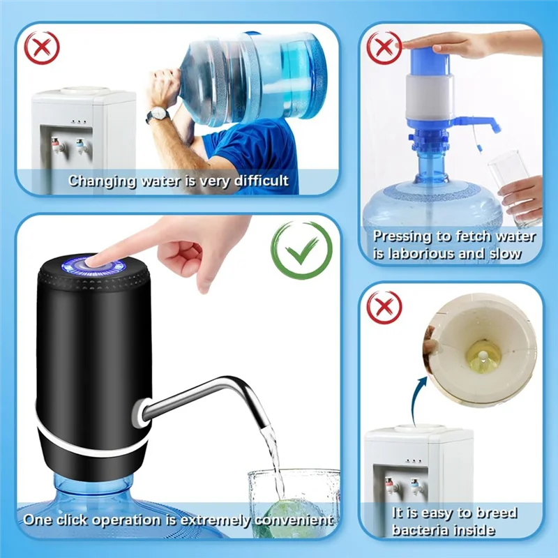 موزع مياه HIM-5 جالون، مضخة مياه كهربائية مع مفتاح وشحن USB، مضخة توزيع مياه محمولة
