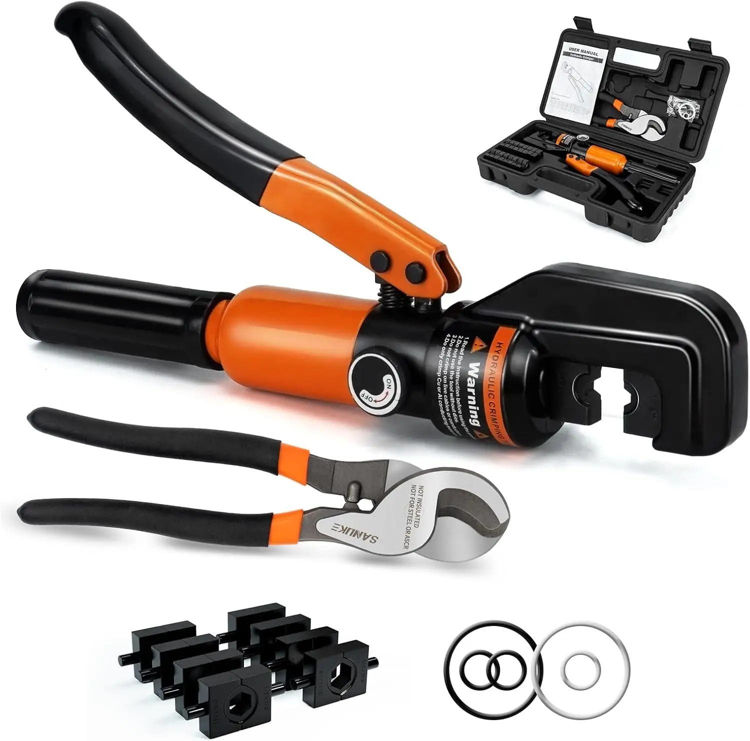 

Hydraulic Crimping Tool and Cable Cutter, 12 AWG to 2/0 AWG, Electrical Terminal Crimper Kit with 9 Die Sets, 180° Rotatable