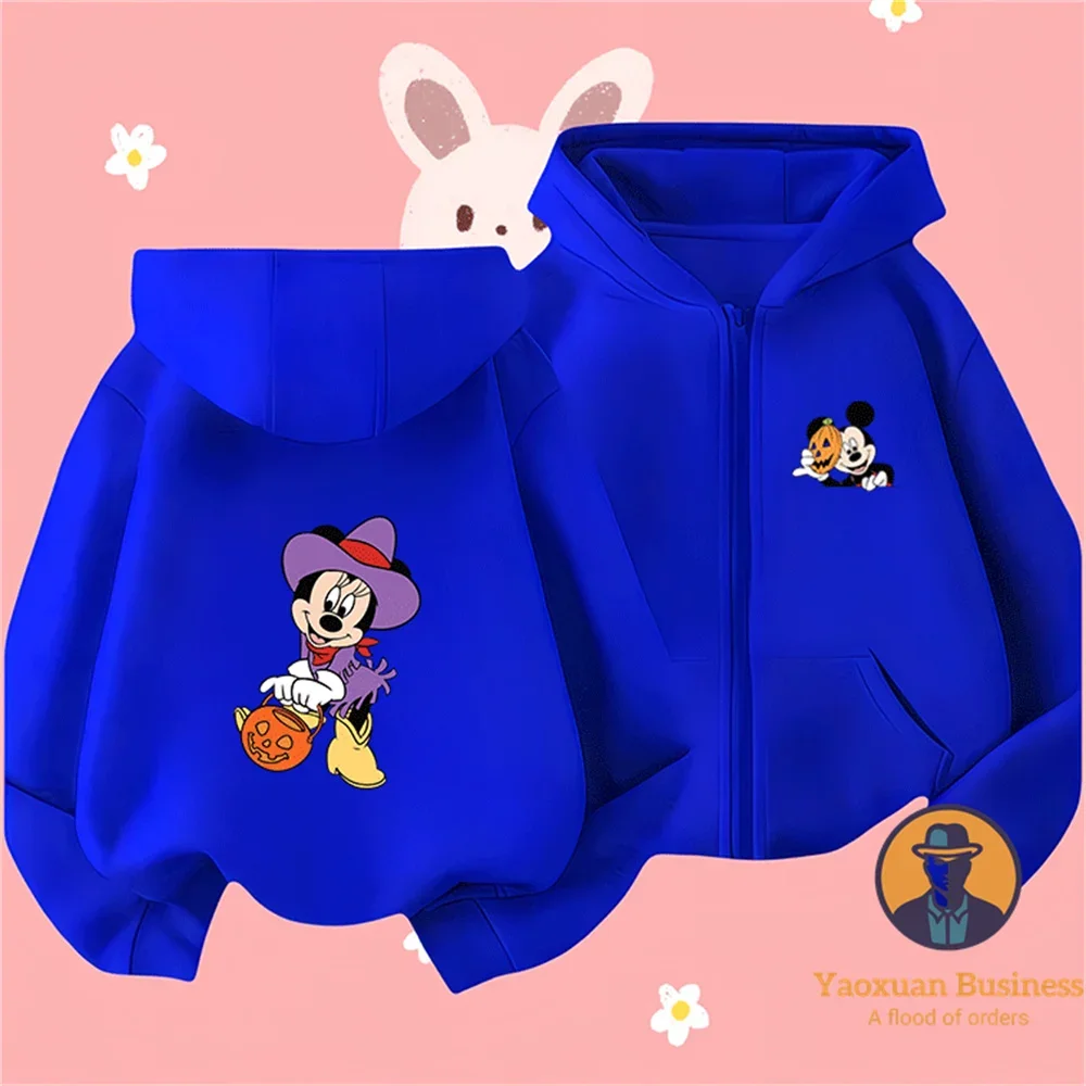 

Stylish 2025 Disney Mickey Mouse Halloween Children Zip Up Sweatshirt Cute Cartoon Printed Windproof Warm Autumn Winter Fashion​