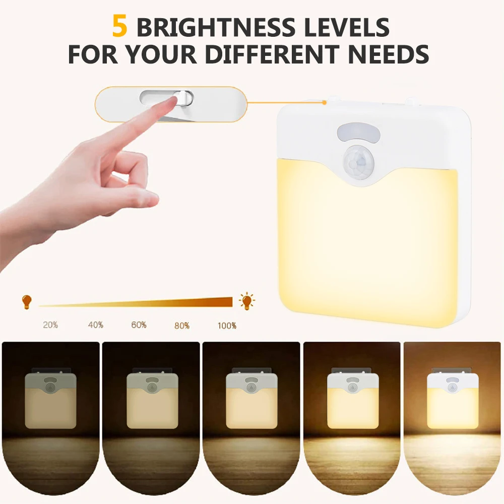 Motion Sensor LED Night Light UK EU Plug Dimmable Wireless Lamp for Kids Room Energy Efficient Dusk to Dawn Sensor Stairway Lamp