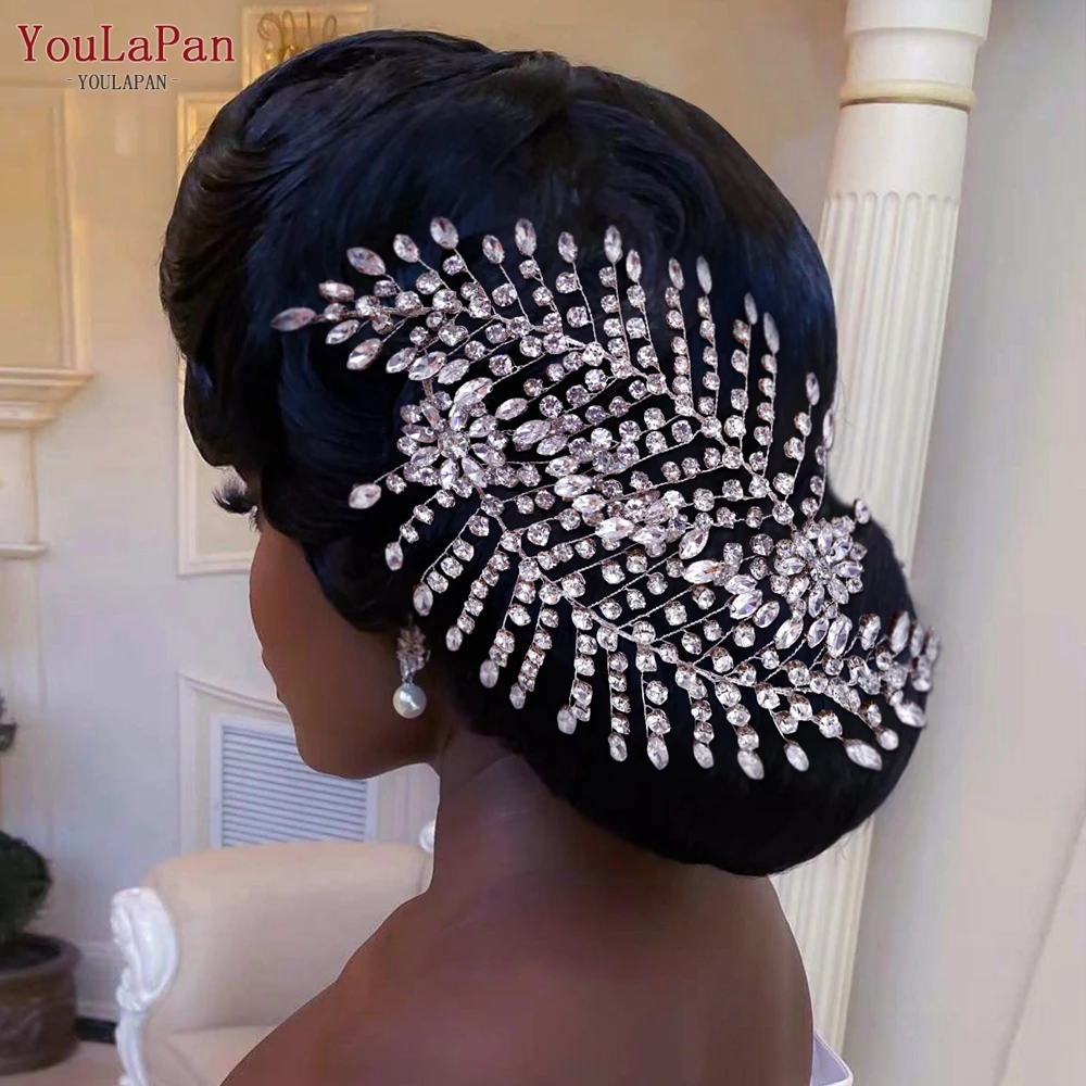 

YouLaPan Luxury Bridal Head Piece Crystal Leaf Headband for Bride Women Tiara Wedding Hair Accessories Queen Headpiecees HP441