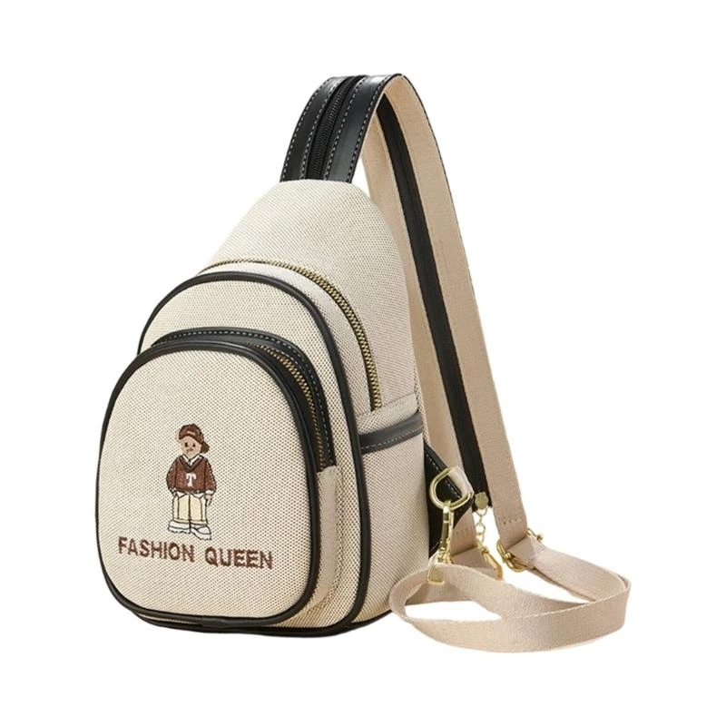 

Trendy Unisex Chest Bag Embroidered Bear Pattern Various Carrying Option Shoulder Crossbody Bags For Outdoor Activities