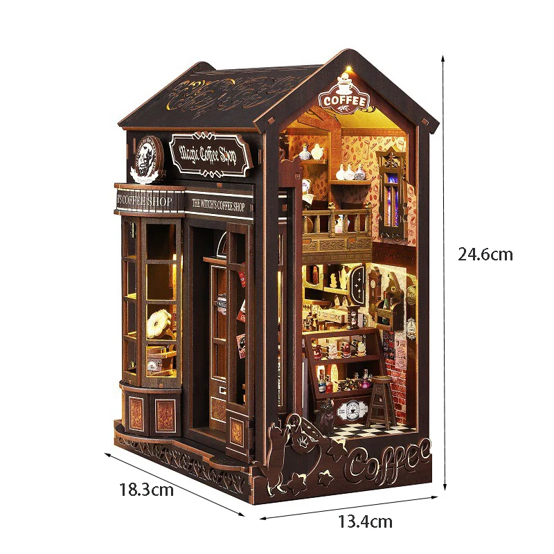 مجموعة OUZEY 3D Wooden Book Nook DIY - مشهد مصغر "Magic Cafe"، مجموعة مقهى إبداعية، هدية ديكور مكتب منزلي للبالغين #1