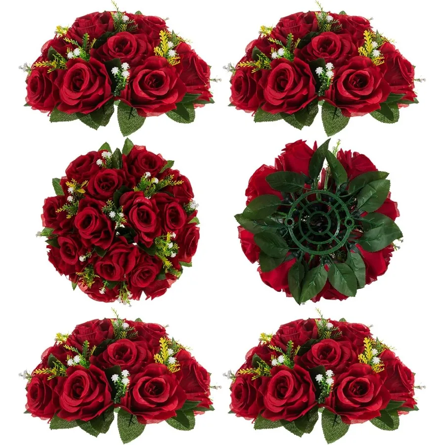 

6 шт. малиновые искусственные цветы, шары для поцелуев, свадебные розы, центральные украшения для дома, вечеринки, стола, искусственные цветочные композиции