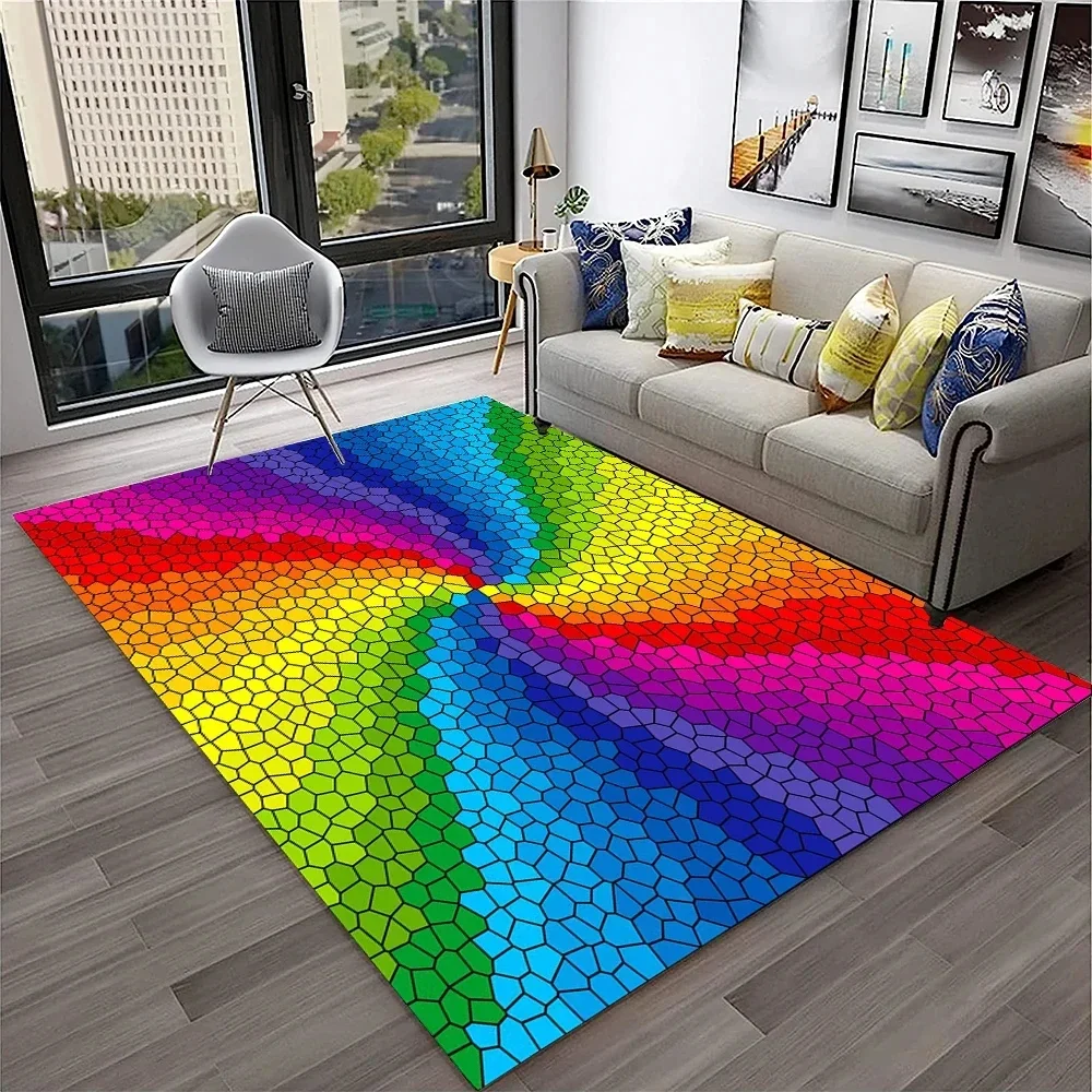 3D Colour Illusion Rainbow Vision HD Carpet Rug for Home Living Room Bedroom Sofa Doormat Decor,kids Area Rug Non-slip Floor Mat