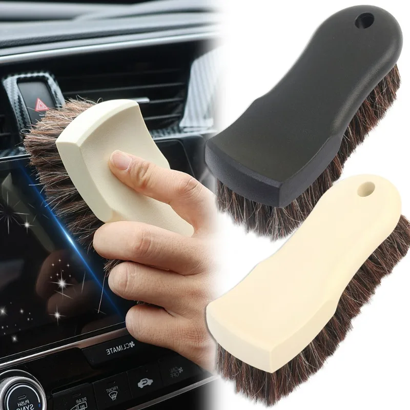 

Car Leather Cleaning Brush Natural Horsehair Brush Automotive Interior Decoration Seat Gap Brushes Wheel Tire Cleaning Tools