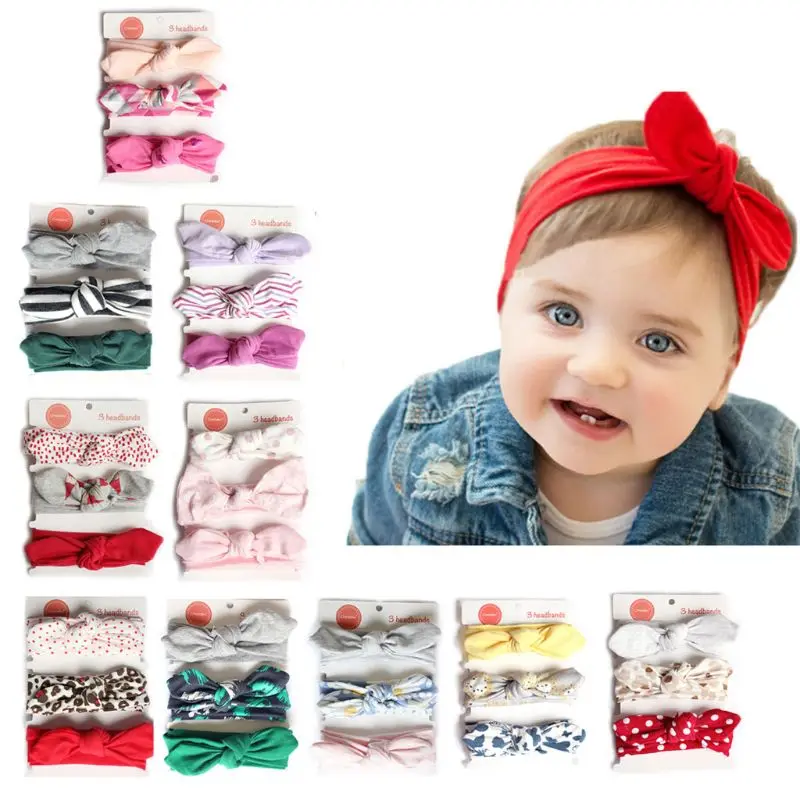 3 PCS Florals Headband Newborn Baby Elastic Princess Hairbands Little Girl Bowtie Princess Headwear Gifts