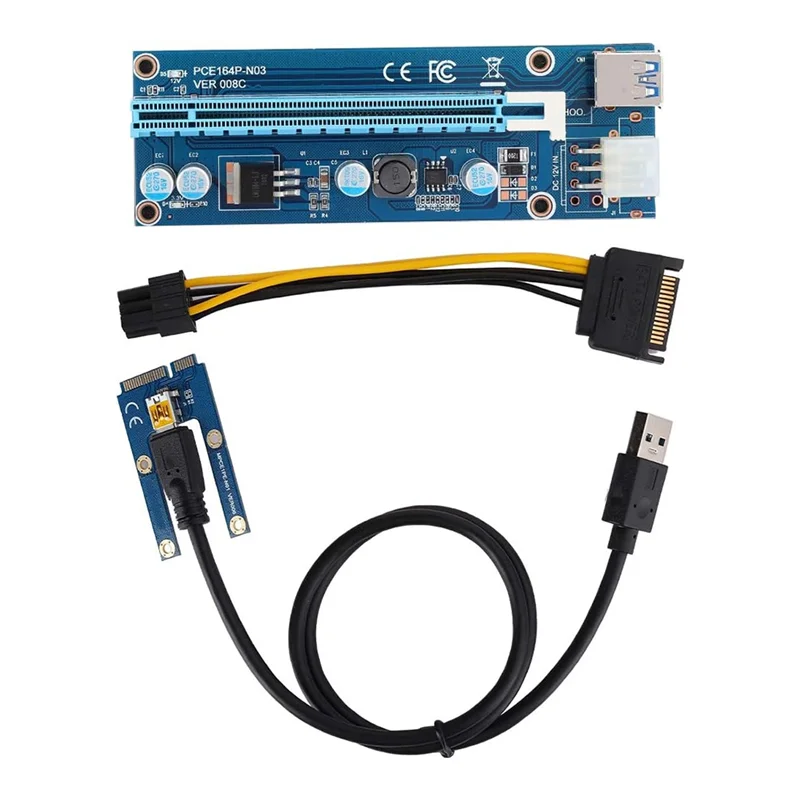 Stilvoller Mini-PCIE-16X-Adapter, PCIE zu PCI Express16x-Extender, mit 4 Festkondensatoren und 6-Pin-Schnittstelle, für Grafikkarten-Mining