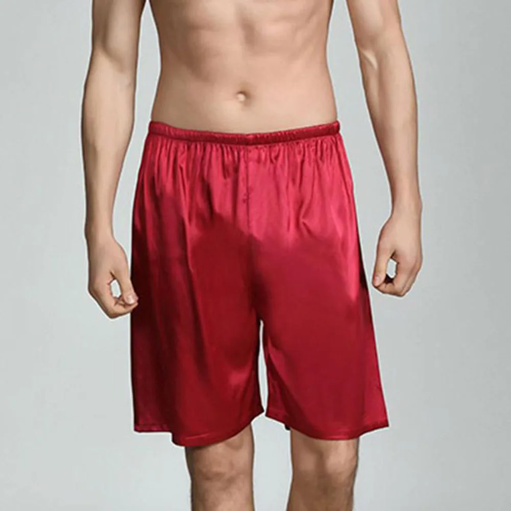 Men Sleep Bottoms Shorts Sleepwear Ice Silk Satin Loungewear Pyjama Short Pants Summer Home Pajamas Pants