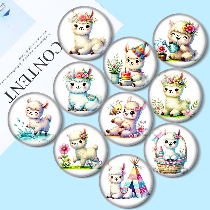 

Watercolor Pastel Llama 10pcs 12mm/18mm/20mm/25mm Round photo glass cabochon demo flat back Making findings