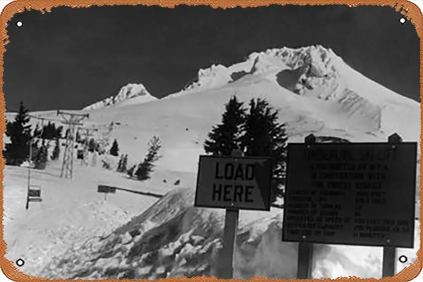 Metal Tin Sign 8 X 12 Inch - View of the Timberline Ski Lift - Mt. Hood, OR - Poster Metal Plaque Cafe, Bar, Home Wall Decor