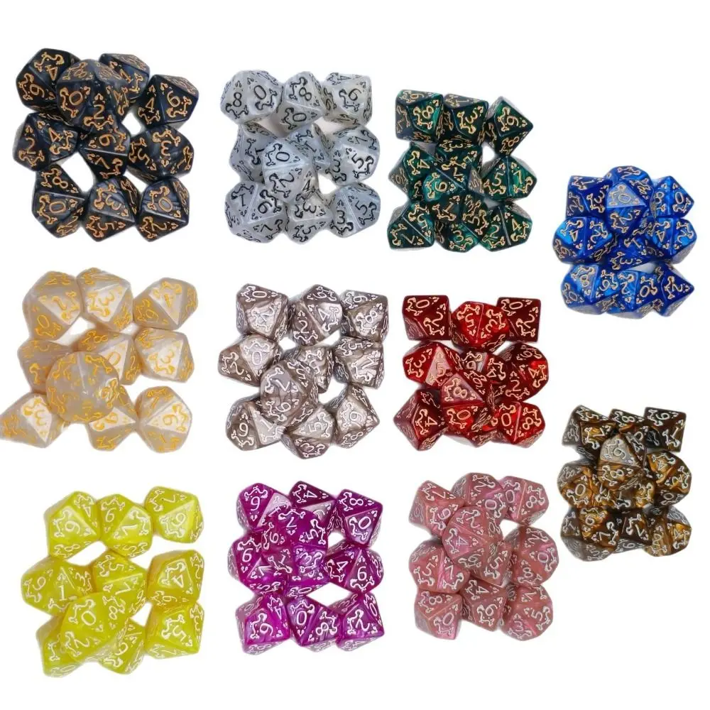 10PCS Creative Acrylic Dragon Themed Dice Set Yellow Purple Gold Red D10 Sharp Corner Dice Polyhedral Dice For Table Games Gift