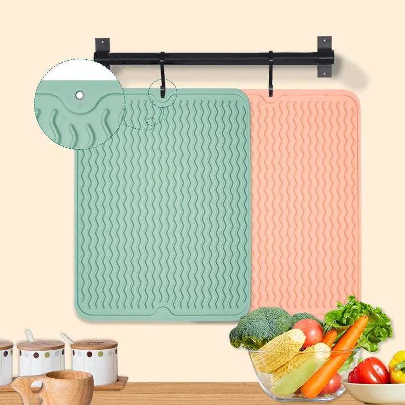 

Kitchen Silicone Dish Drying Mat Heat Resistant Draining Tableware Dishwaser Durable Cushion Pad Dinnerware Table Mat Placemat