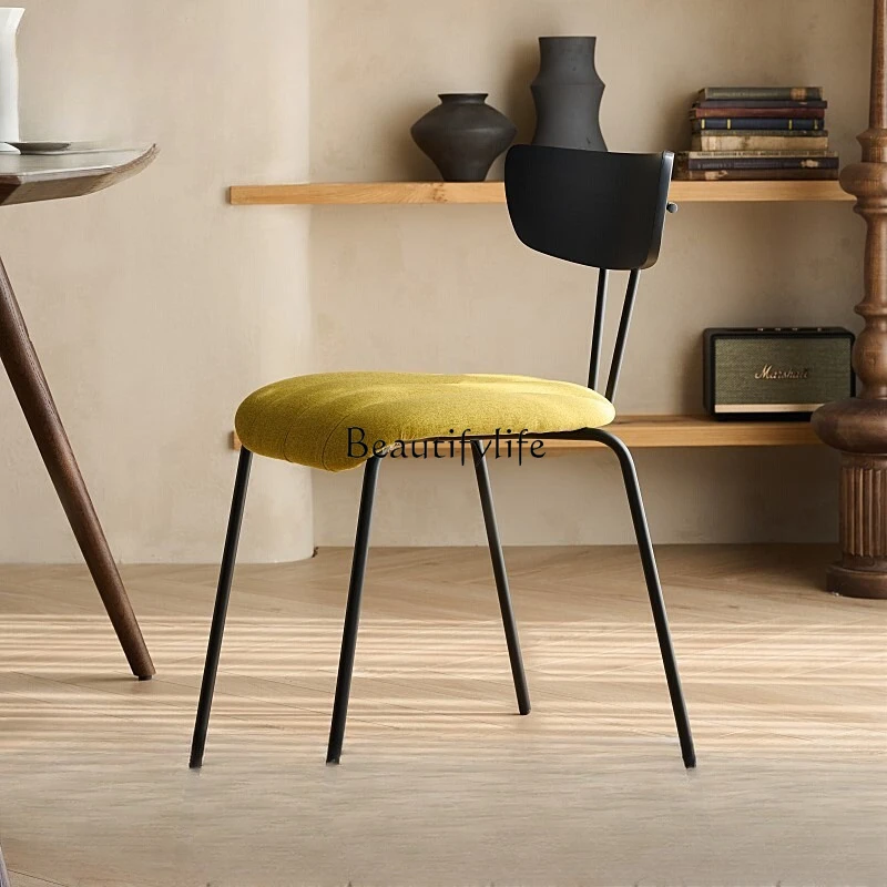 

*Nordic modern simple dining chair medieval wrought iron backrest fabric soft bag restaurant coffee chair