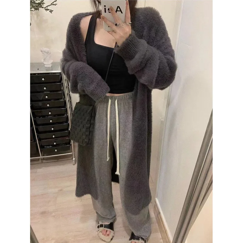 2024 New Autumn And Winter Imitation Mink Women's Sweater Cardigan Loose Lazy Knit Jacket Temperament Coat Thick Women's Clothes