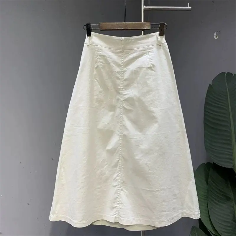 2025 verão nova saia solta de comprimento médio para presságio moda all-match saias linha a y2k cintura alta ruched falda sexy mujer