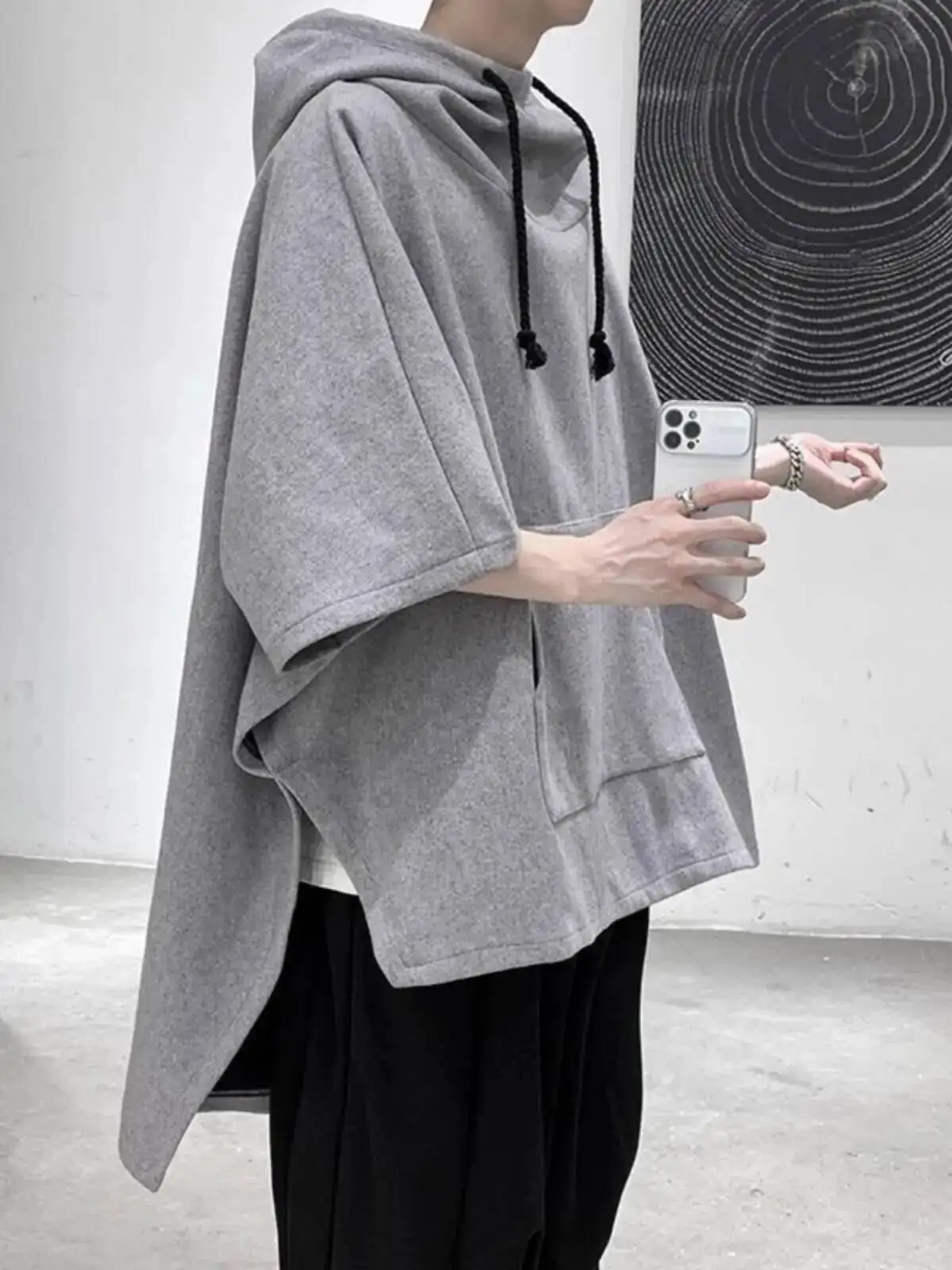 Unisex Couples Irregular Loose Hoodies Outerwear Unisex Summer Thin Japanese Style 300lbs Extra Large Size Bat Sleeve Hoodie