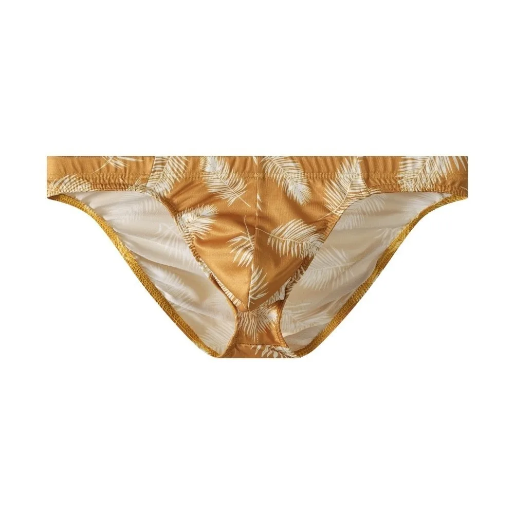 Simple Low Waist Men Briefs Stretch Fashion Palm Leaves Pattern Panties Soft Moisture Wicking Underwear Daily